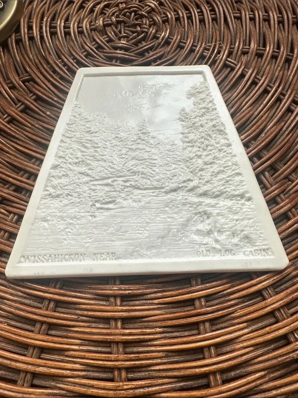 Antique German PPM Lithophane Lamp Panel 102 Wissahickon Old Log Cabin Victorian
